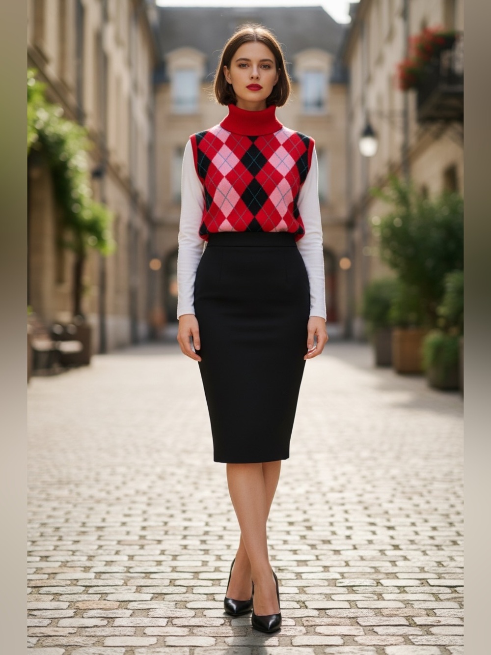 D&G Red Argyle Cowl Sweater Vest